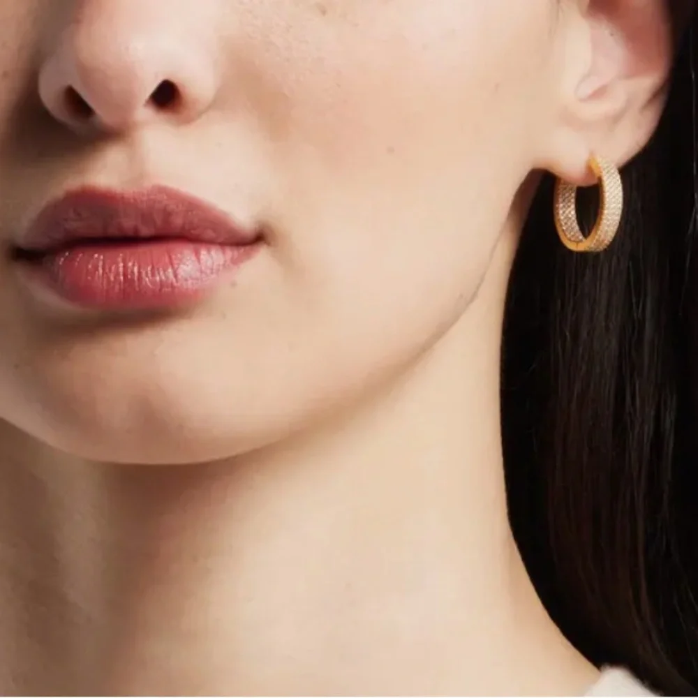 Nordstrom Demi Fine Pavé Huggie Hoops Gold Cubic Zirconia NWT